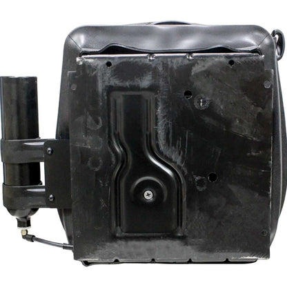 Black heavy-duty tractor seat with integrated air suspension and flat mounting base for agricultural machinery.