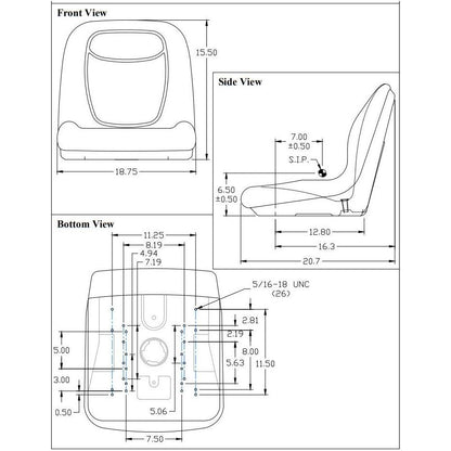 Mid Back Seat for Tractors, Fork Lifts, Mowers, Cranes
