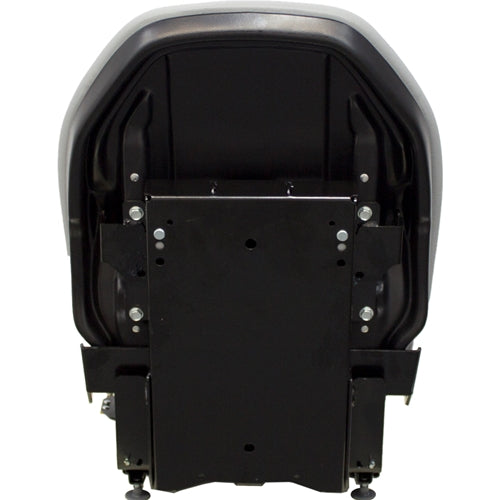 Black heavy-duty suspension seat for skid steers and excavators with a durable metal mounting base.