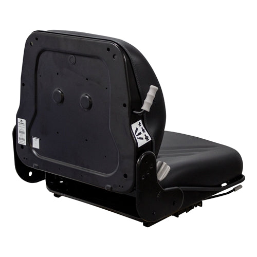 Black Grammer excavator seat with integrated backrest suspension system and durable vinyl upholstery.