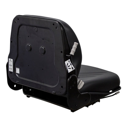 Black Grammer excavator seat with integrated backrest suspension system and durable vinyl upholstery.