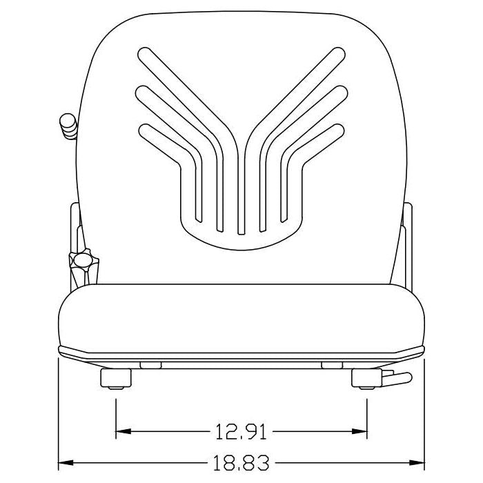 Technical line drawing of a Grammer back suspension seat with dimensions showing an 18.83-inch width and 12.91-inch bolt pattern.