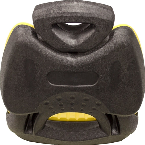 Black and yellow high-back lawn tractor seat with a durable, corrosion-resistant blow-molded plastic frame.