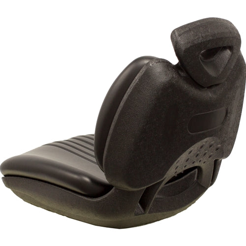 Black high-back lawn tractor seat with durable vinyl covering and a corrosion-resistant blow-molded plastic frame.