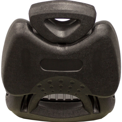 Black high-back lawn tractor seat with durable, waterproof vinyl and a corrosion-resistant molded plastic frame.
