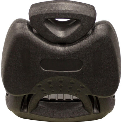 Black high-back lawn tractor seat with durable, waterproof vinyl and a corrosion-resistant molded plastic frame.