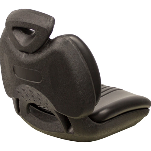 Black high-back lawn tractor seat with durable waterproof vinyl and a corrosion-resistant blow-molded plastic frame.
