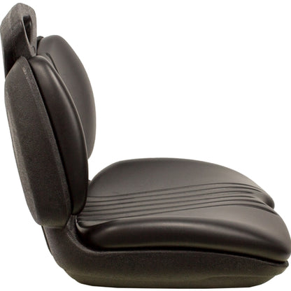 Black high-back lawn tractor seat with durable waterproof vinyl and a corrosion-resistant blow-molded plastic frame.
