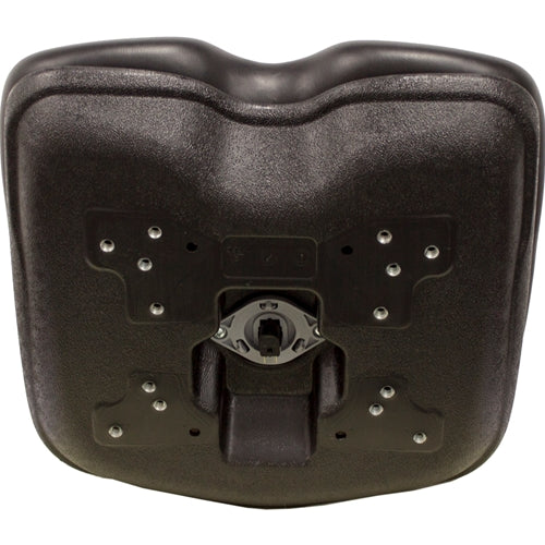 Black high-back lawn tractor replacement seat with a durable, corrosion-resistant plastic frame and multiple mounting patterns.
