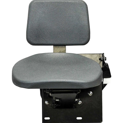 Gray instructional buddy seat for Case IH tractors with vacuum-formed cushions, safety belt, and black mounting bracket.