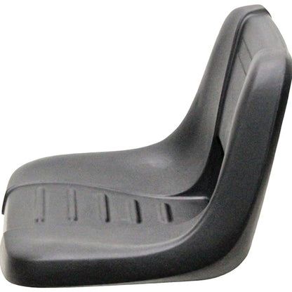 Black high-back tractor seat made of durable molded plastic with a contoured design for MTD lawn mowers.