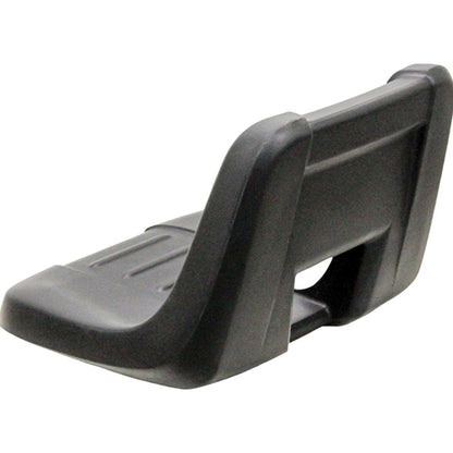 Black high-back tractor seat made of durable molded plastic with a contoured ergonomic design for MTD mowers.