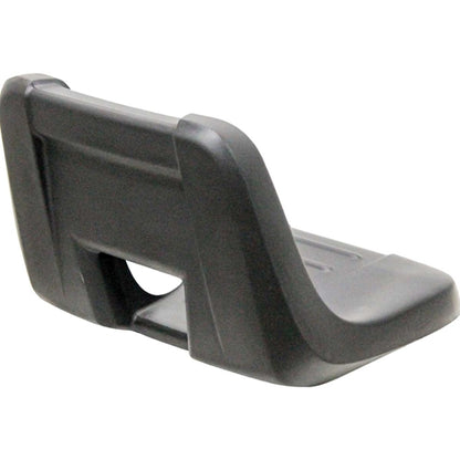 Black high-back replacement tractor seat for MTD, featuring a durable contoured plastic design with a rear drainage hole.