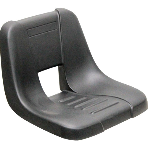 Black high-back tractor seat made of durable molded plastic with a contoured ergonomic design for MTD mowers.