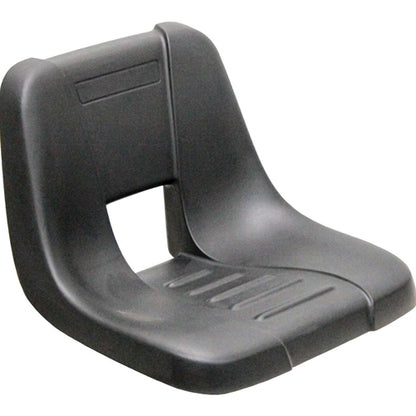 Black high-back tractor seat made of durable molded plastic with a contoured ergonomic design for MTD mowers.