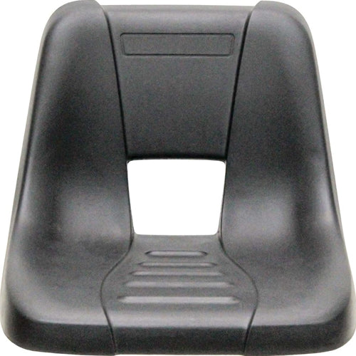 Black high-back tractor seat with a contoured ergonomic design and center ventilation cutout for MTD mowers.