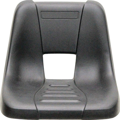 Black high-back tractor seat with a contoured ergonomic design and center ventilation cutout for MTD mowers.