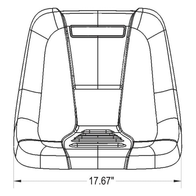 Black high-back tractor seat replacement for MTD mowers, featuring a contoured design and 17.67-inch width measurement.