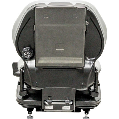 Black heavy-duty suspension seat for skid steers and tractors with adjustable backrest and manual control knob.