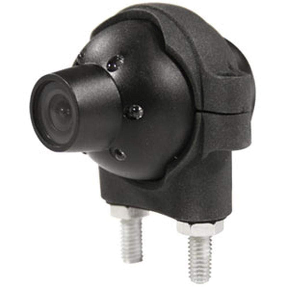 Compact black ball swivel observation camera with infrared LEDs and dual mounting bolts for vehicle security.
