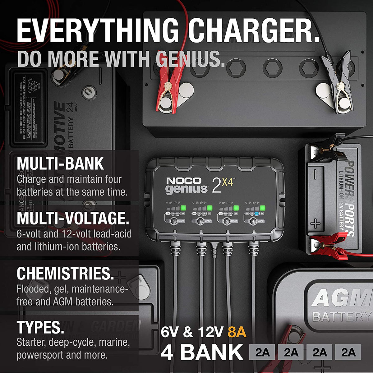 8 Amp 4-Bank (6v - 12v) Vehicle Tractor ATV / UTV Battery Charger