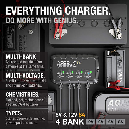 8 Amp 4-Bank (6v - 12v) Vehicle Tractor ATV / UTV Battery Charger