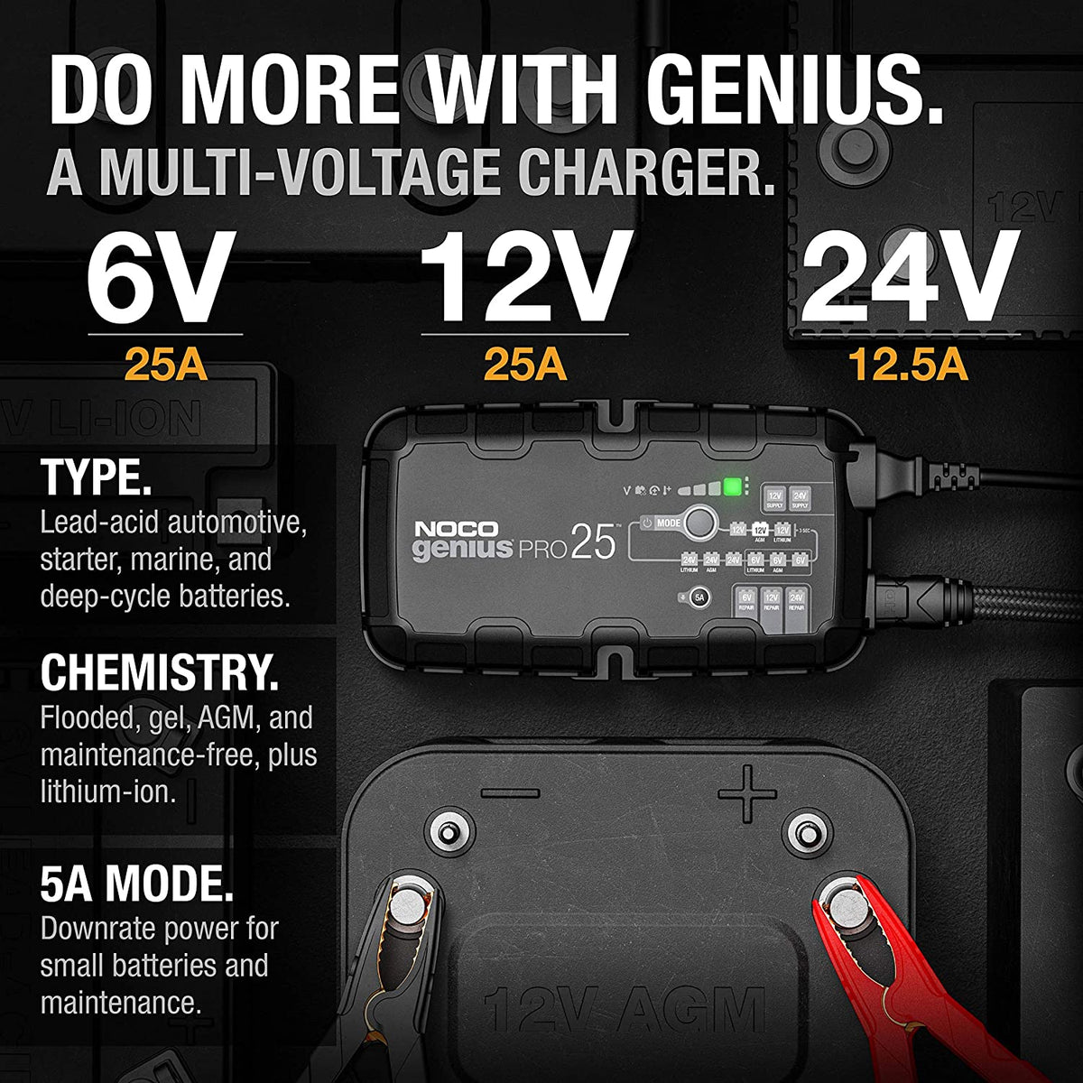 25 Amp (6v - 12v - 24v) Vehicle Tractor Construction Aviation ATV / UTV Battery Charger