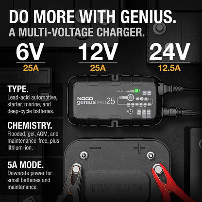 25 Amp (6v - 12v - 24v) Vehicle Tractor Construction Aviation ATV / UTV Battery Charger