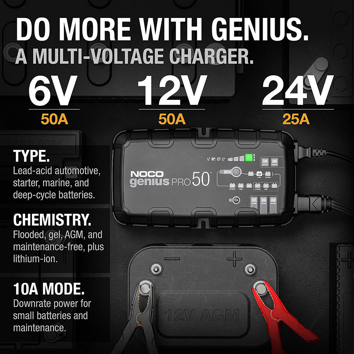 50 Amp (6v - 12v - 24v) Vehicle Tractor Construction Aviation ATV / UTV Battery Charger