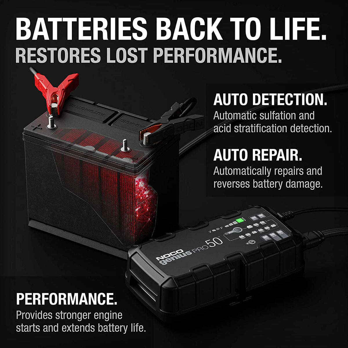 50 Amp (6v - 12v - 24v) Vehicle Tractor Construction Aviation ATV / UTV Battery Charger