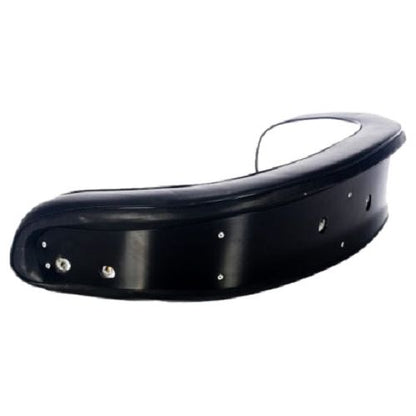 Black vinyl tractor seat backrest cushion with a durable steel back and mounting holes for International equipment.