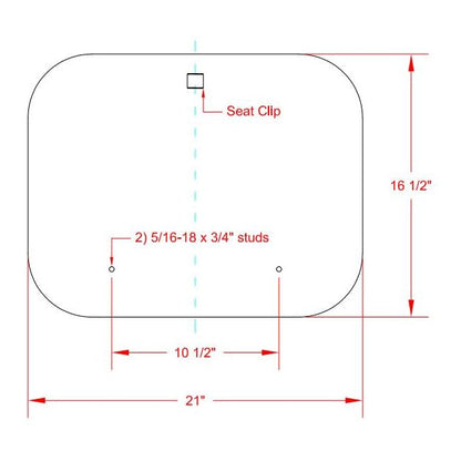 Technical diagram of a tractor seat backrest with 21 by 16.5 inch dimensions and 5/16 inch mounting studs.
