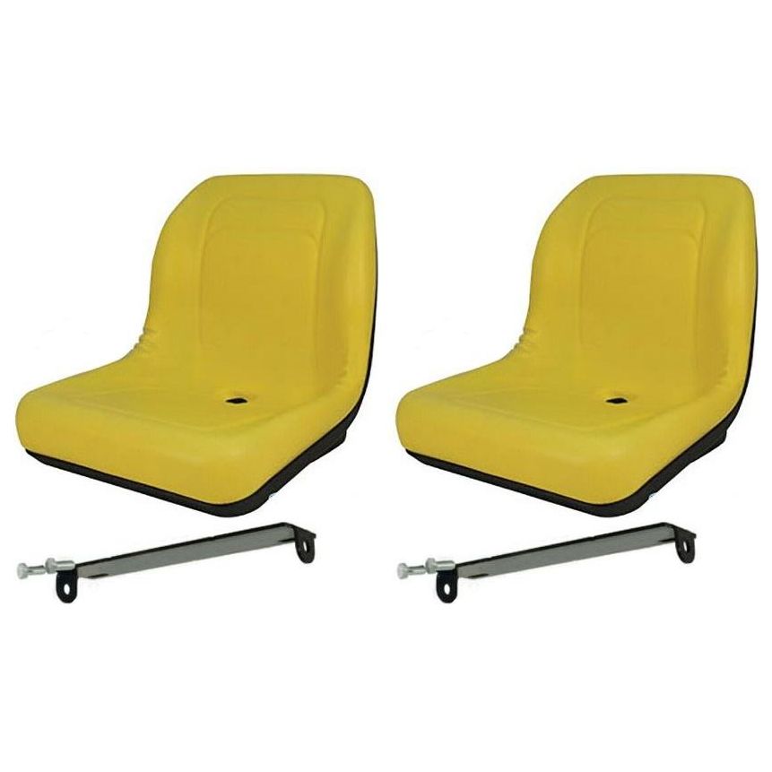 Set of 2 Universal High Back Lawn Tractor / Gator Seat w/ Pivot Rod Bracket (Yellow)