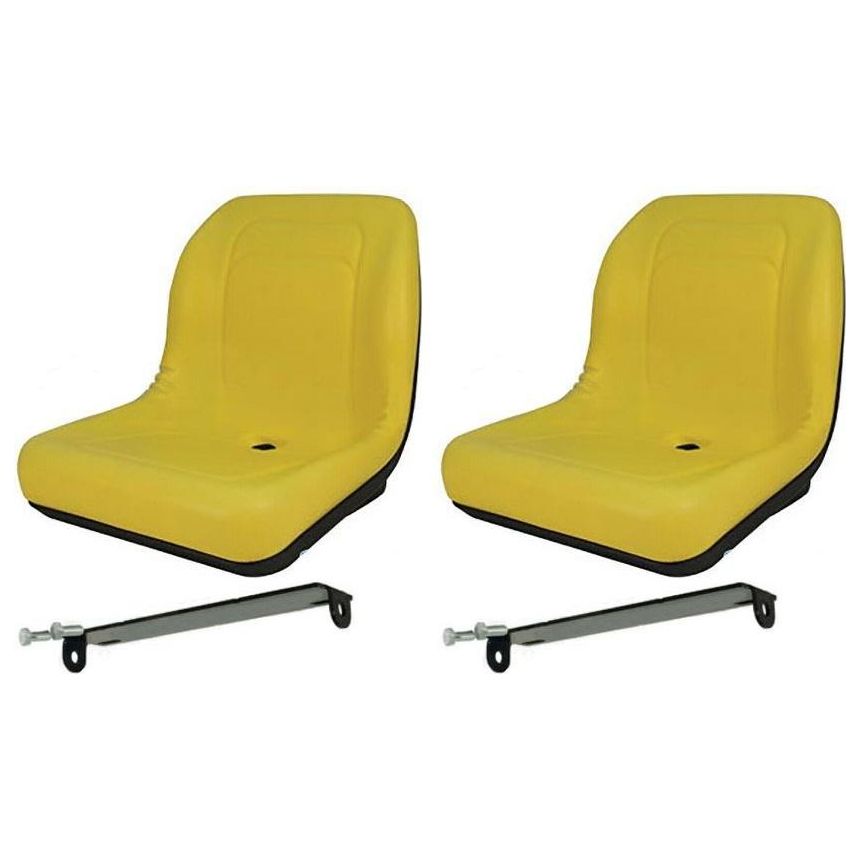 Set of 2 Universal High Back Lawn Tractor / Gator Seat w/ Pivot Rod Bracket (Yellow)