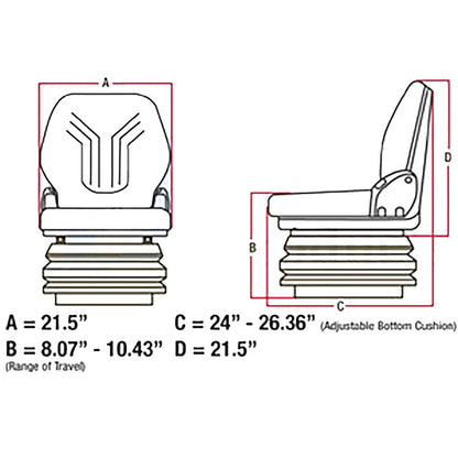 12v Heavy Duty Tractor Excavator Backhoe Loader Seat w/ Air Suspension