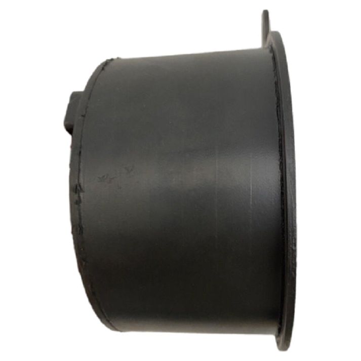 Black cylindrical rubber torsion seat spring for John Deere and Oliver tractors with a flanged metal mounting edge.