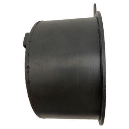 Black cylindrical rubber torsion seat spring for John Deere and Oliver tractors with a flanged metal mounting edge.