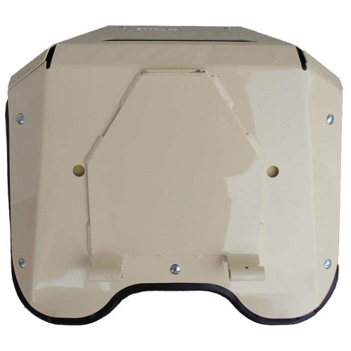 Beige powder-coated steel tractor seat assembly with a contoured design for Allis Chalmers restoration.