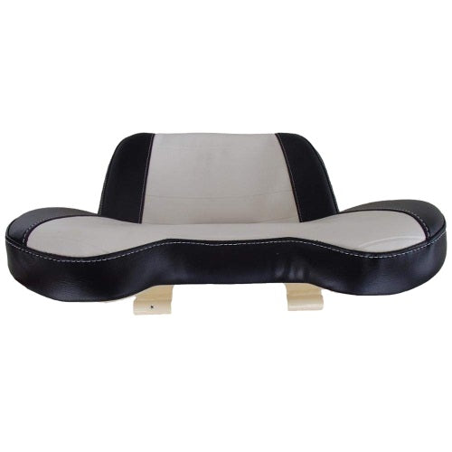 Black and white vinyl tractor seat assembly with contoured cushions and a durable steel frame for Allis Chalmers tractors.