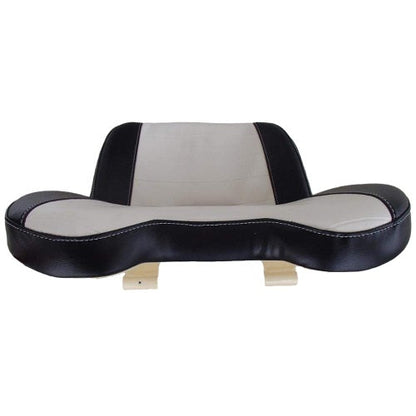 Black and white vinyl tractor seat assembly with contoured cushions and a durable steel frame for Allis Chalmers tractors.