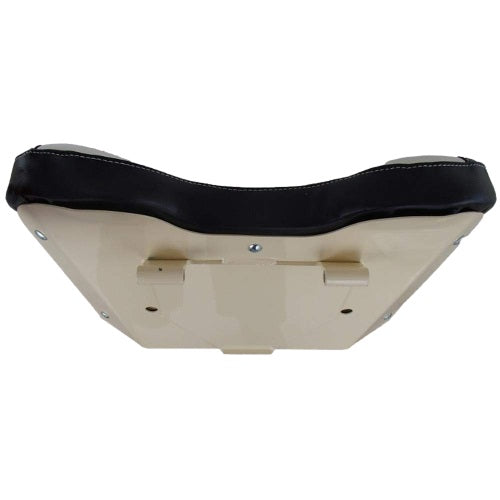 Allis Chalmers tractor seat with black and white vinyl cushions and a durable, powder-coated steel frame.
