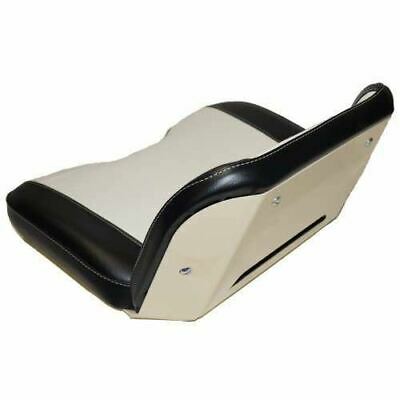 Black and white vinyl tractor seat assembly with steel frame for Allis Chalmers restoration.