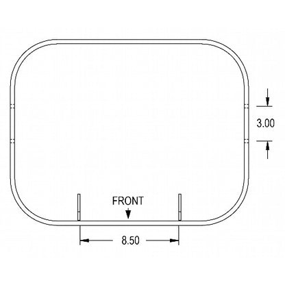 Technical line drawing of a tractor seat cushion with dimensions and front orientation markers.