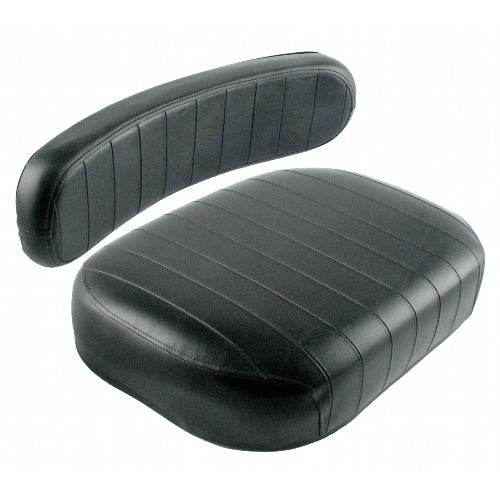 Two-piece black vinyl tractor seat cushion set with stitched detailing for Minneapolis Moline, Oliver, and White tractors.