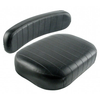 Two-piece black vinyl tractor seat cushion set with stitched detailing for Minneapolis Moline, Oliver, and White tractors.