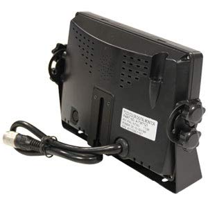 Back view of a 7-inch black CabCAM HD observation monitor with a mounting bracket, speaker vents, and power cable.