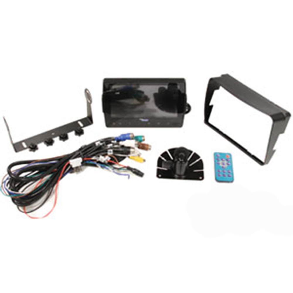 CabCAM 7-inch HD color monitor kit with wiring harness, sunshield, mounting brackets, and remote control.