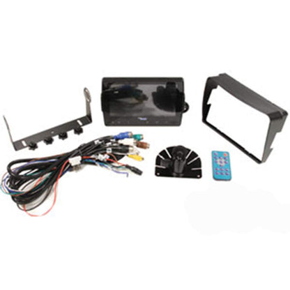 CabCAM 7-inch HD color monitor kit with wiring harness, sunshield, mounting brackets, and remote control.