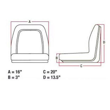 16" Narrow Compact Tractor Seat w/ Brackets