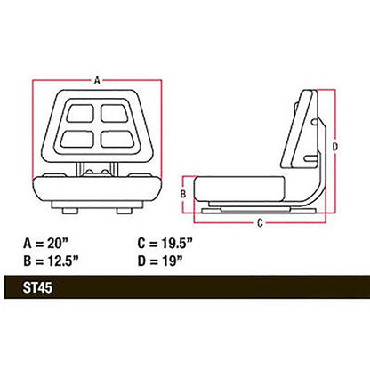 Tractor Seat with Fixed 16 degree Angle Mount for John Deere